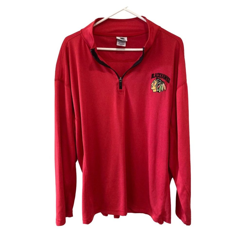 Chicago Blackhawks Men’s XL 1/4 Zip Red Mock Neck Long Sleeve Polyester Top Logo